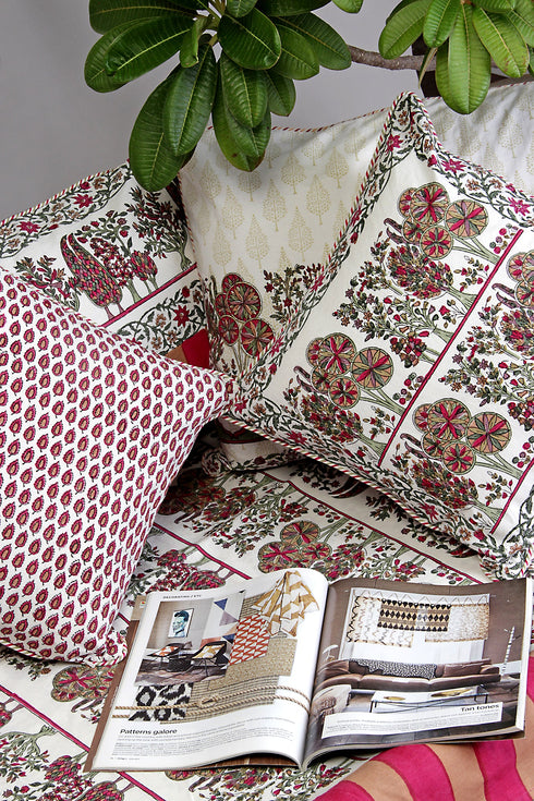 20s Cotton Cushion Cover in Floral Block Print