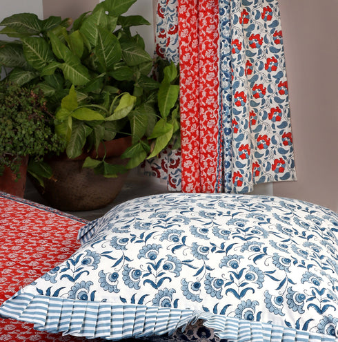 40s Cotton Pillow CoverIn FloralBlock Print