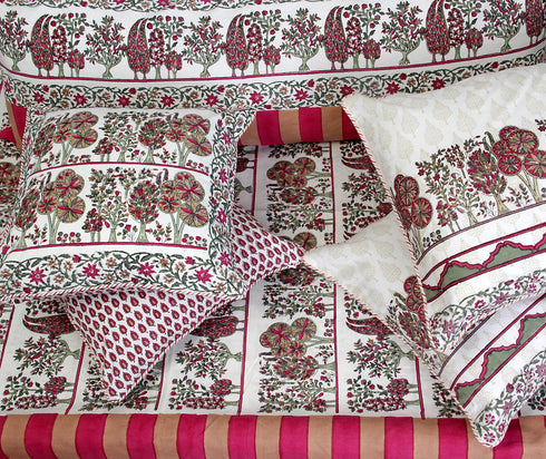 20s Cotton Cushion Cover in Floral Block Print