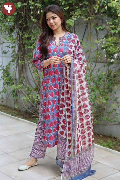 Bizzy Lizzy Kurta Pant With Dupatta In Block Print
