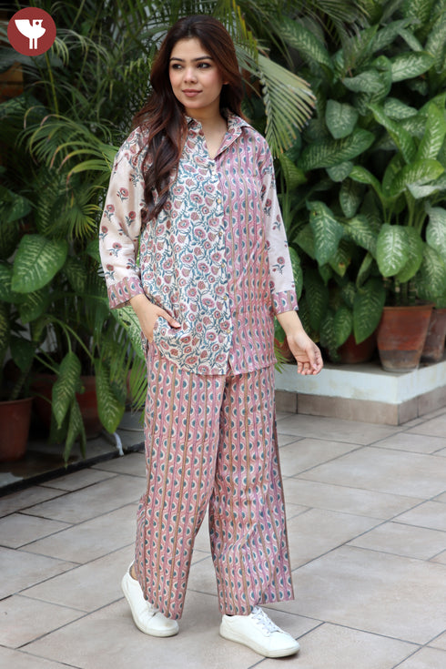 Modal Silk Top In Strip Floral Block Print