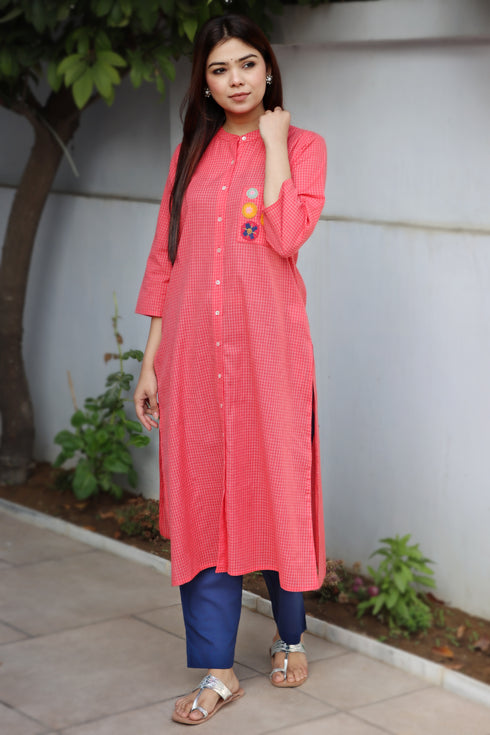 Khaadi Check Coral Kurta