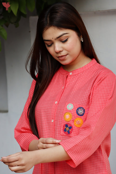 Khaadi Check Coral Kurta