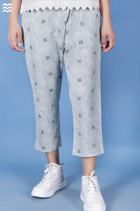 Khaadi Cotton Ice Blue Geometric Block Printed Pant