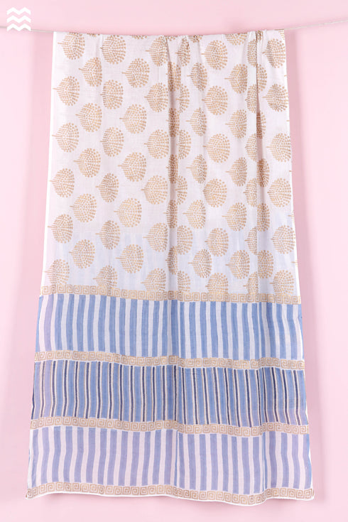 Mulmul Cotton Wrap In Gold Block Print