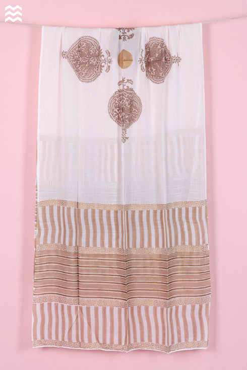 Mulmul Cotton Wrap In Gold Block Print