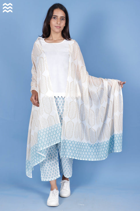 Mulmul Cotton Wrap In Floral Block Print