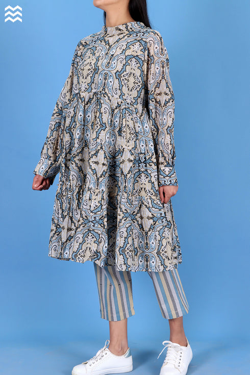 Cotton Silk Runway Dress In Graphic Print