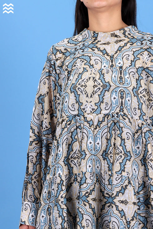 Cotton Silk Runway Dress In Graphic Print