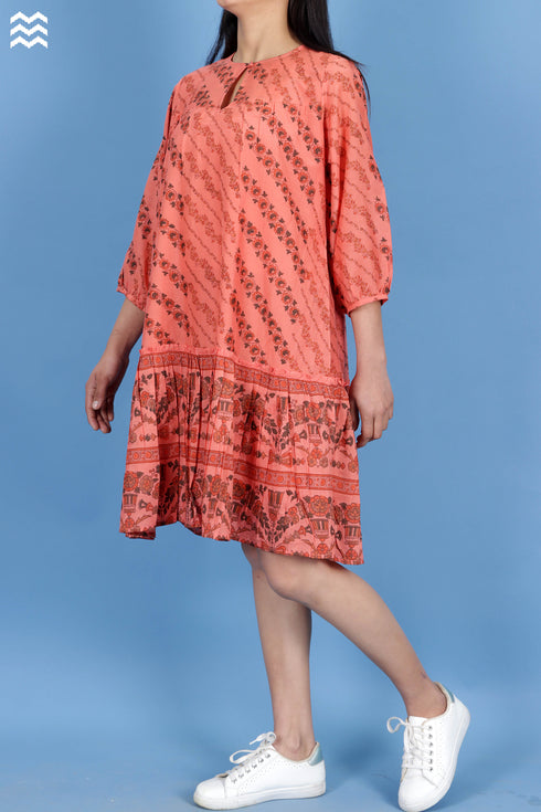 Cotton Silk Martini Dress In Assorted Block Print