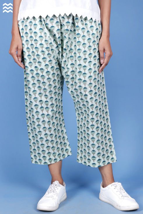 Cambric Cotton Van Panel Pant With Block Print