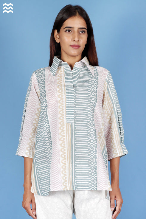 Slub Cotton Zoom Shirt In Block Print
