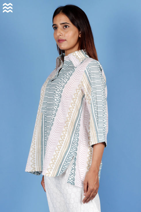 Slub Cotton Zoom Shirt In Block Print