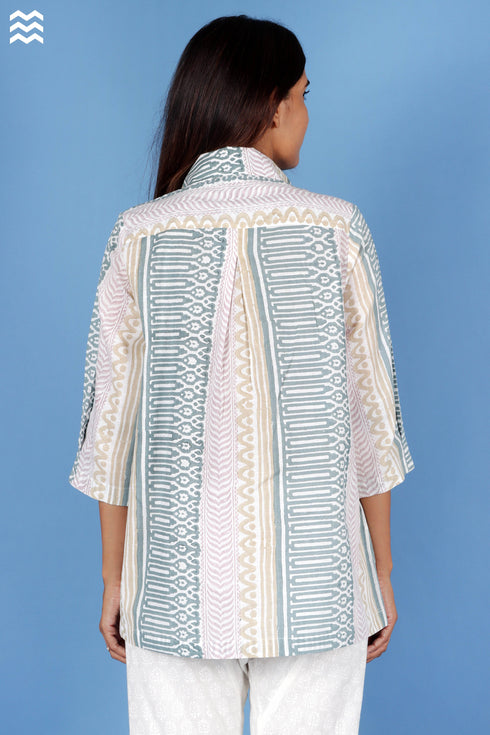 Slub Cotton Zoom Shirt In Block Print