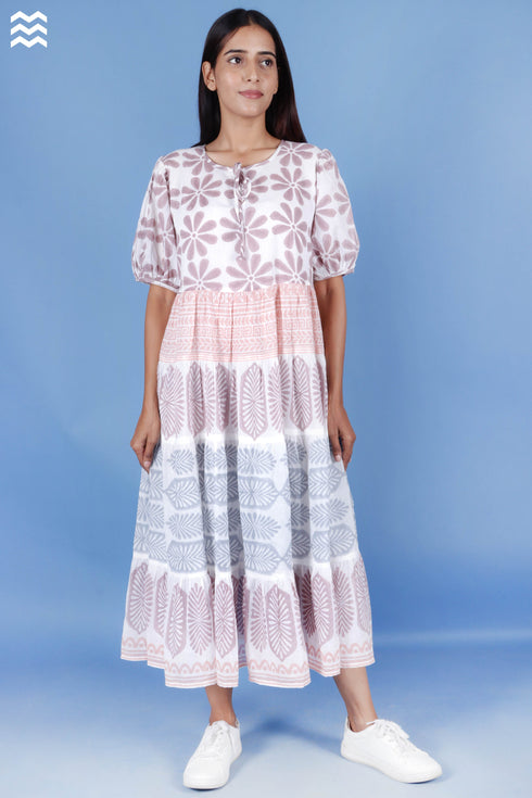 Mulmul Cotton Le Press Dress In Block Print