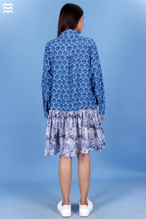 Cotton Silk Tennis Dress In Block Print