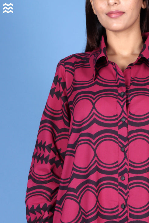 Cambric Cotton Long Martini Dress In Graphic Print