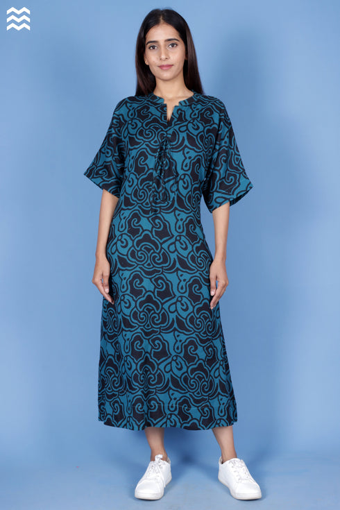 Mulmul Cotton Abbey Dress In Graphic Print