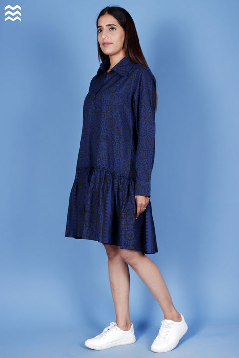 Cambric Cotton Short Martini Dress In Graphic Print