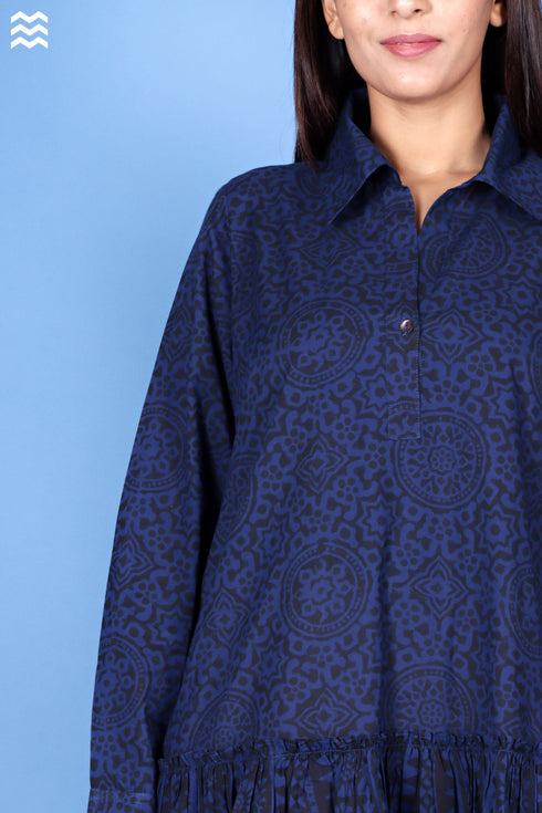 Cambric Cotton Short Martini Dress In Graphic Print