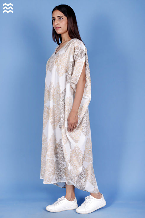 Mulmul Cotton Momba Top In Gold Block Print