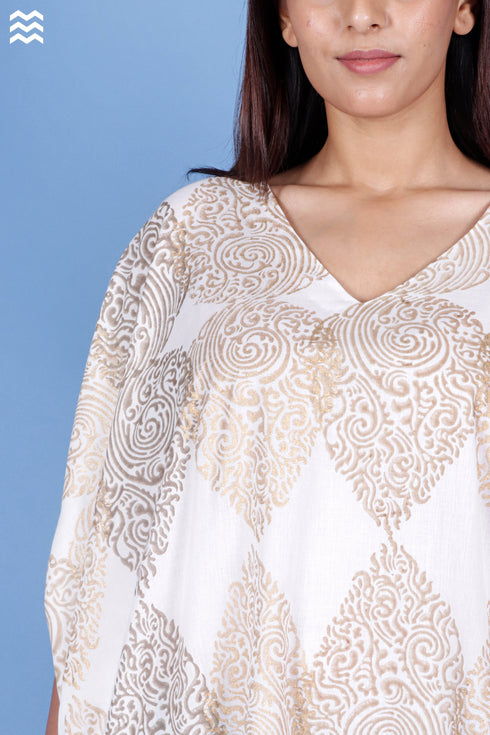 Mulmul Cotton Momba Top In Gold Block Print