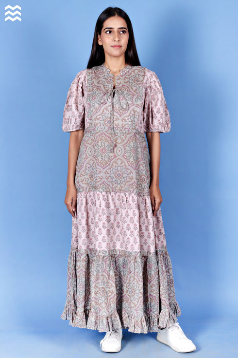 Rayon Katori Dress In Block Print