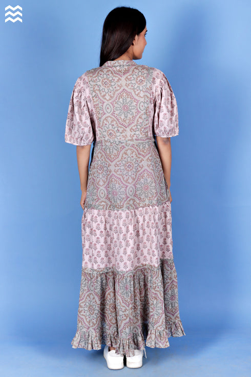 Rayon Katori Dress In Block Print