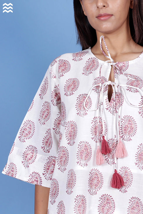Slub Cotton Uma Top In Block Print