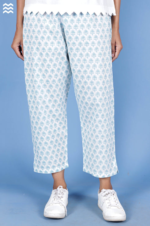 Cambric Cotton Rose Pant In Block Print