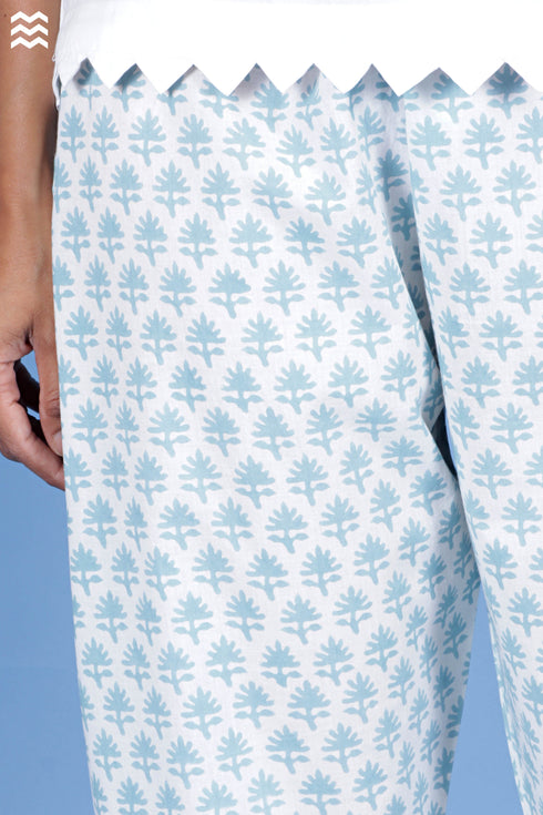Cambric Cotton Rose Pant In Block Print