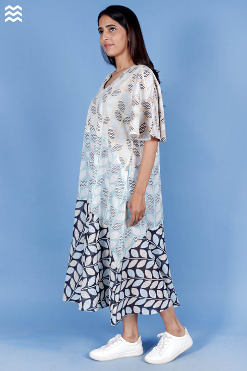 Cotton Panjim Dress In Graphic Block Print