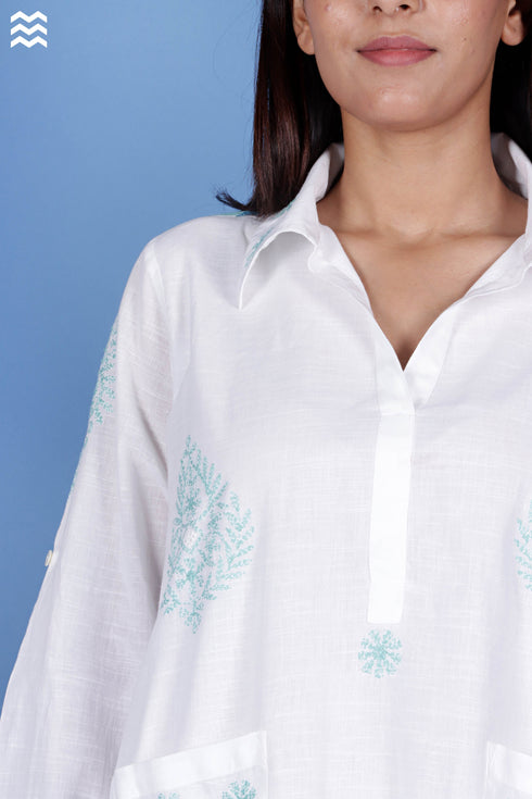 Slub Cotton Boyfriend Top With Chikankari Embroidery