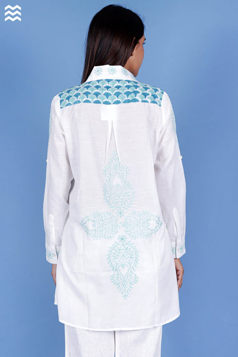 Slub Cotton Boyfriend Top With Chikankari Embroidery