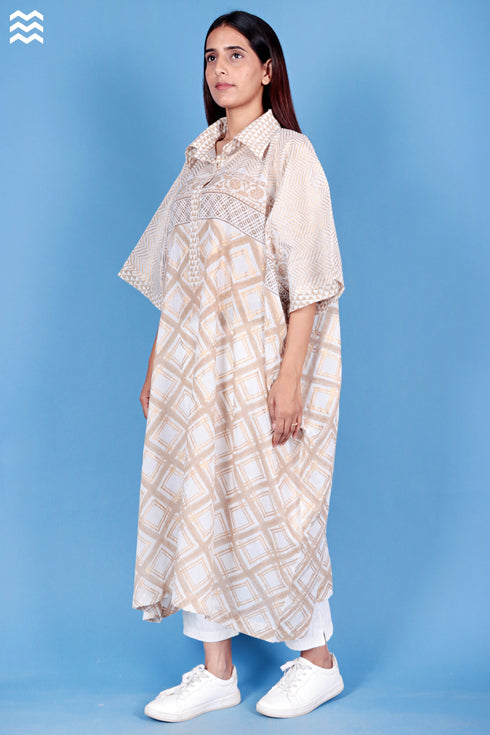 Mulmul Cotton Caftan In Assorted Block Print