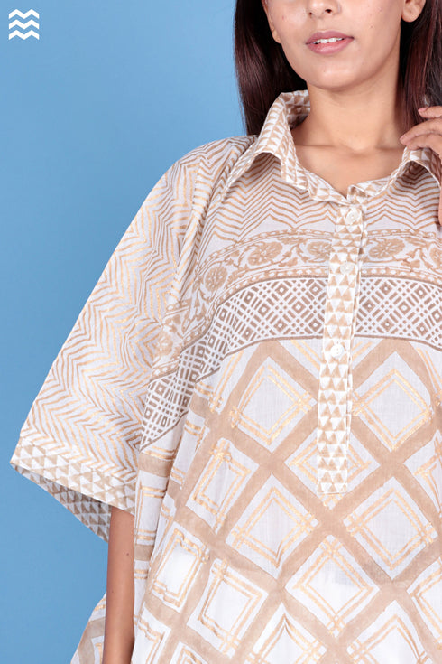 Mulmul Cotton Caftan In Assorted Block Print