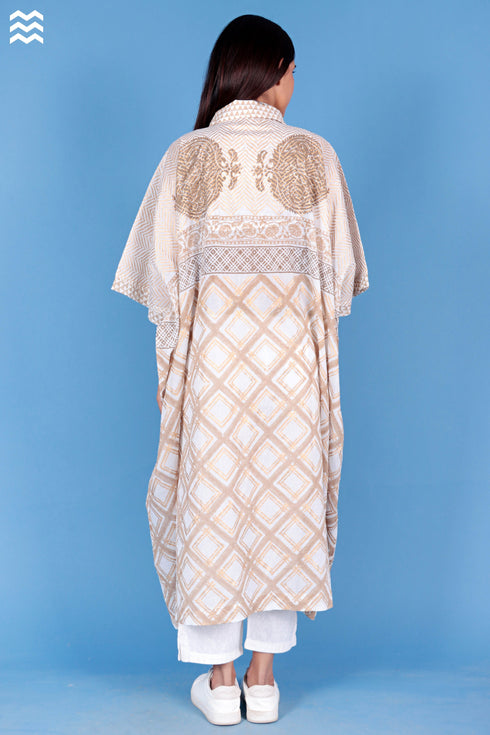 Mulmul Cotton Caftan In Assorted Block Print