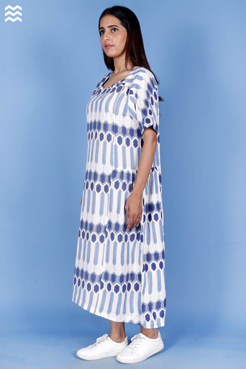 Rayon Foxy Dress In Block Print
