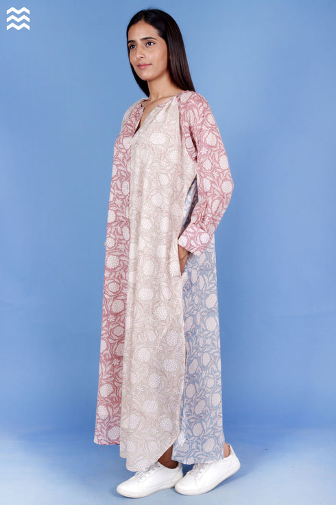 Mulmul Cotton Poiret Top In Floral Block Print