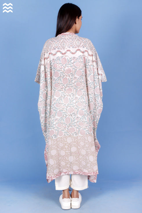 Mulmul Cotton Caftan In Floral Block Print