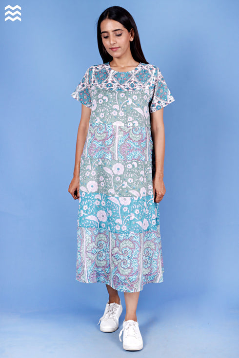 Tiered Dress In Graphic Block Print