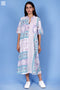 Cambric Cotton Long Wrap Dress In Block Print