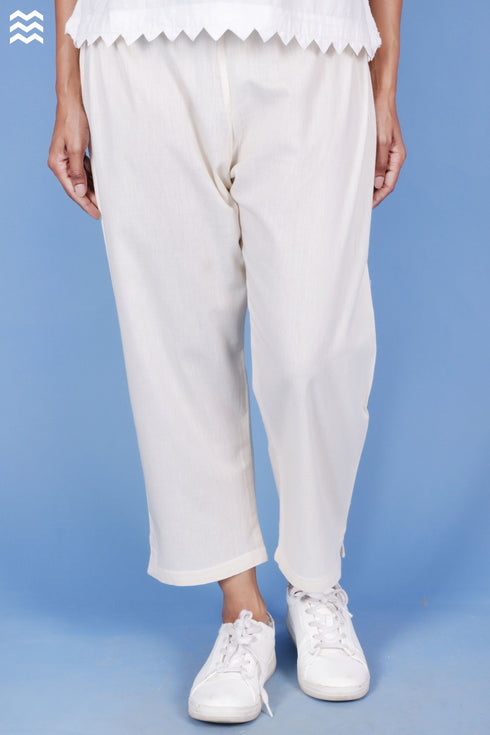Khaadi Cotton Rose Pant In White Textured Block Print