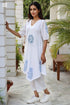 Slub Cotton Off White Blue Chikankari Top