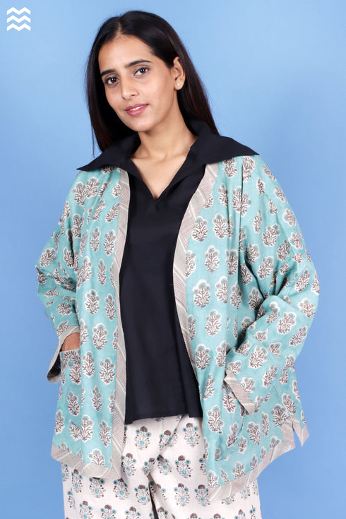 Mulmul Sofa Cardigan In Block Print