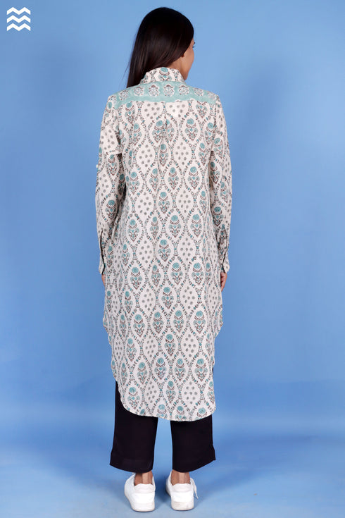 Crepe Cotton Boyfriend Shirt In Block Print