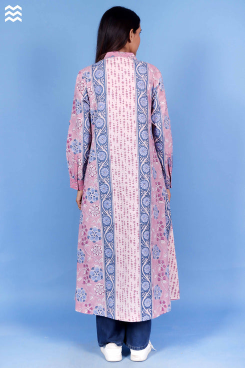Slub Cotton Boss Kurta In Block Print