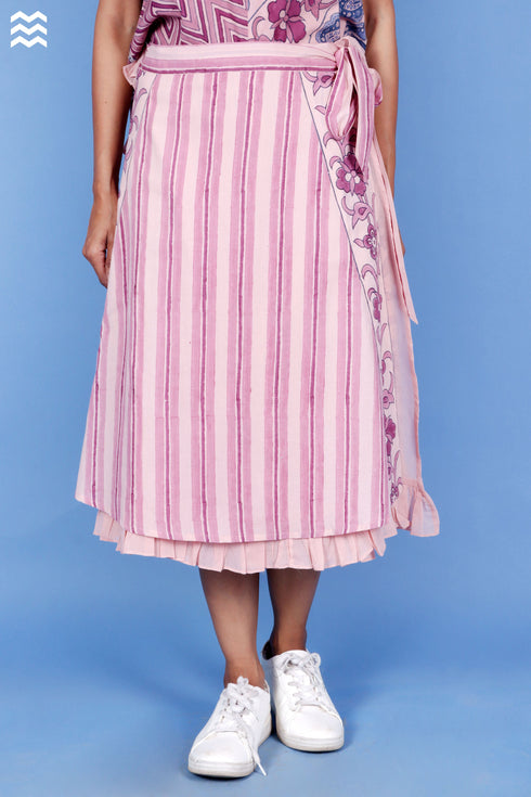 Cambric Cotton Wrap Skirt In Block Print