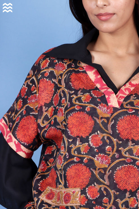 Mulmul Cotton Boxy Vest in Block Print