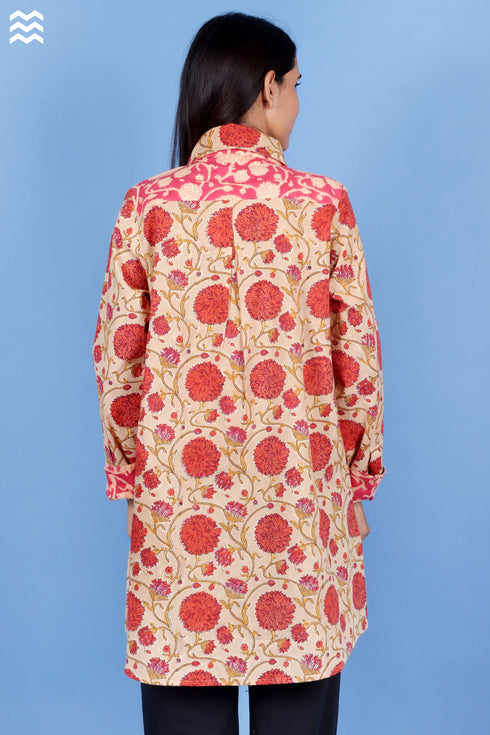 Cambric Cotton Boyfriend Shirt In Block Print